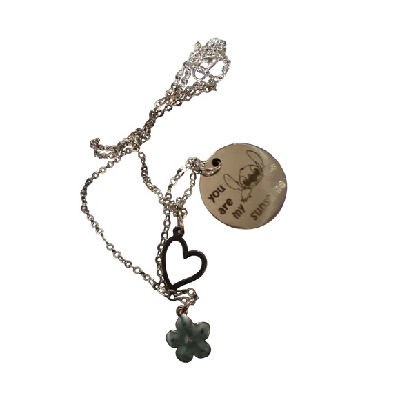 Disney Jewelry - Disney Lilo and Stitch You Are My Sunshine Charm Necklace Silver  Heart Flower